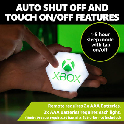 XBOX Paladone Hexagon LED Lights, Free Standing or Wall Mountable Customizable Game Room Decor Lighting with Remote-Controlled Light Phasing and Music Reactive Modes