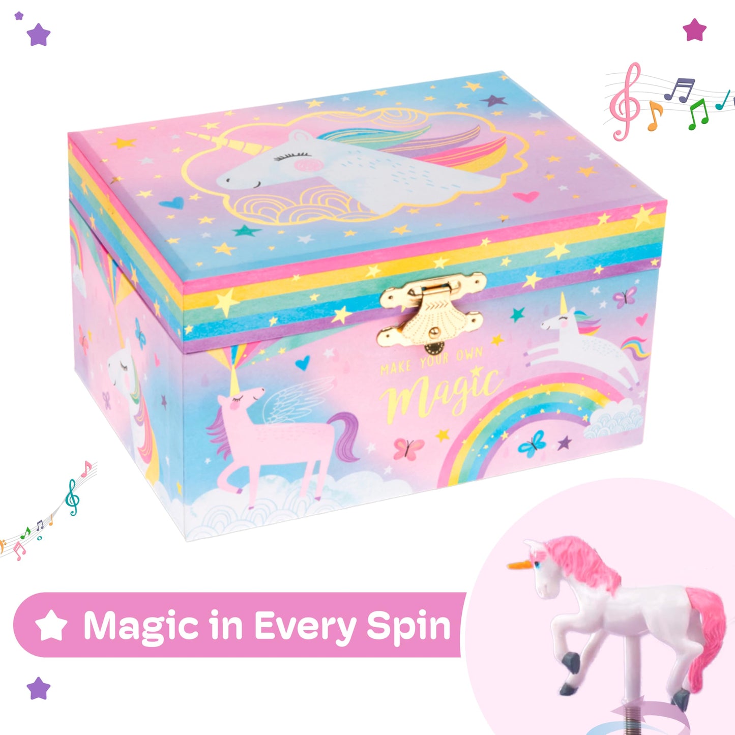 Jewelkeeper Girls Unicorn Jewellery Box with Spinning Unicorn, Cotton Candy Magical Horse Design, Beautiful Dreamer Tune, Kids Musical Jewellery Box fir Girls Birthday Presents