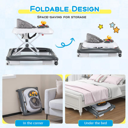 Maxmass 4-in-1 baby walker with foldable design, adjustable heights, removable lights and music tray, padded seat for 6-14 months toddler
