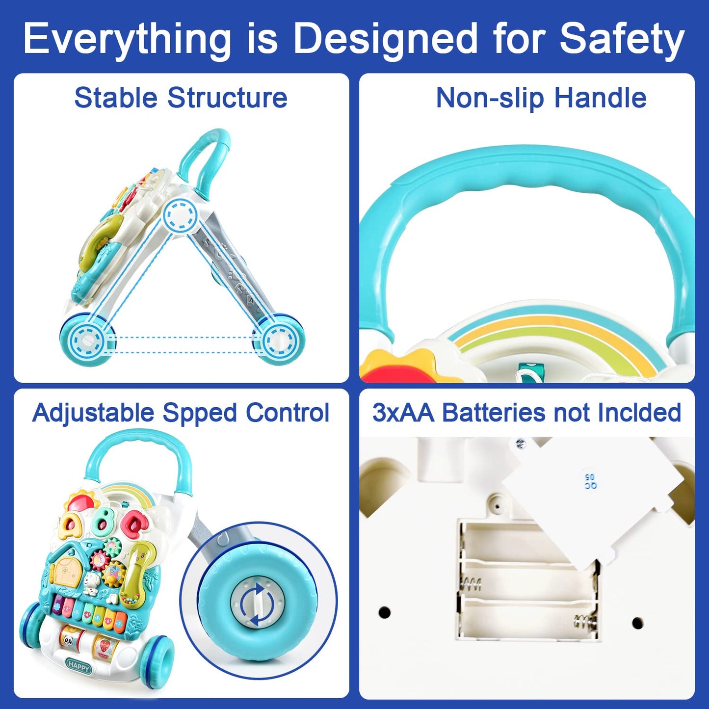 Cemirk baby walker with interactive shapes, sounds, music, and pretend play features for 6 months to 3 years old boys and girls.
