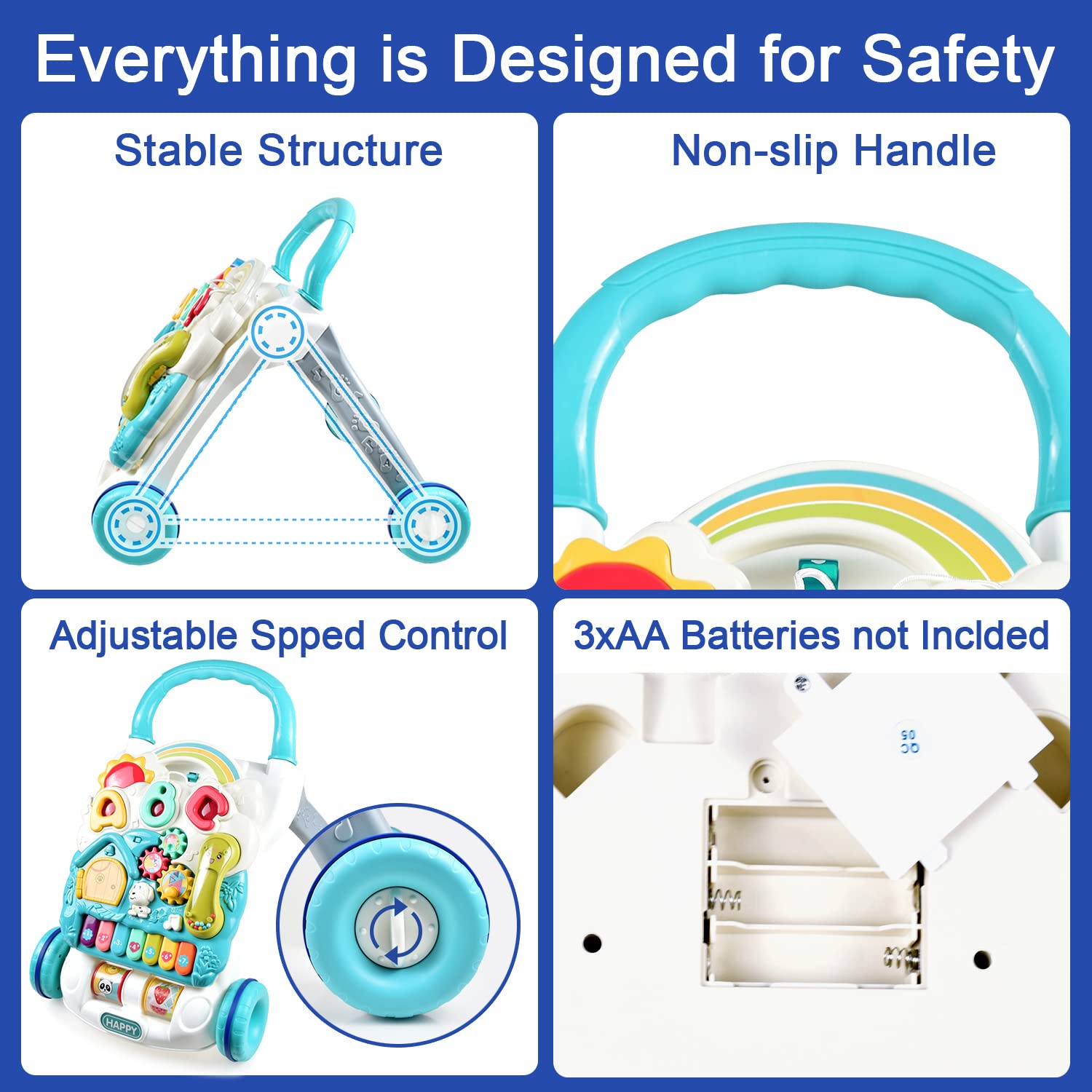 Cemirk baby walker with interactive shapes, sounds, music, and pretend play features for 6 months to 3 years old boys and girls.