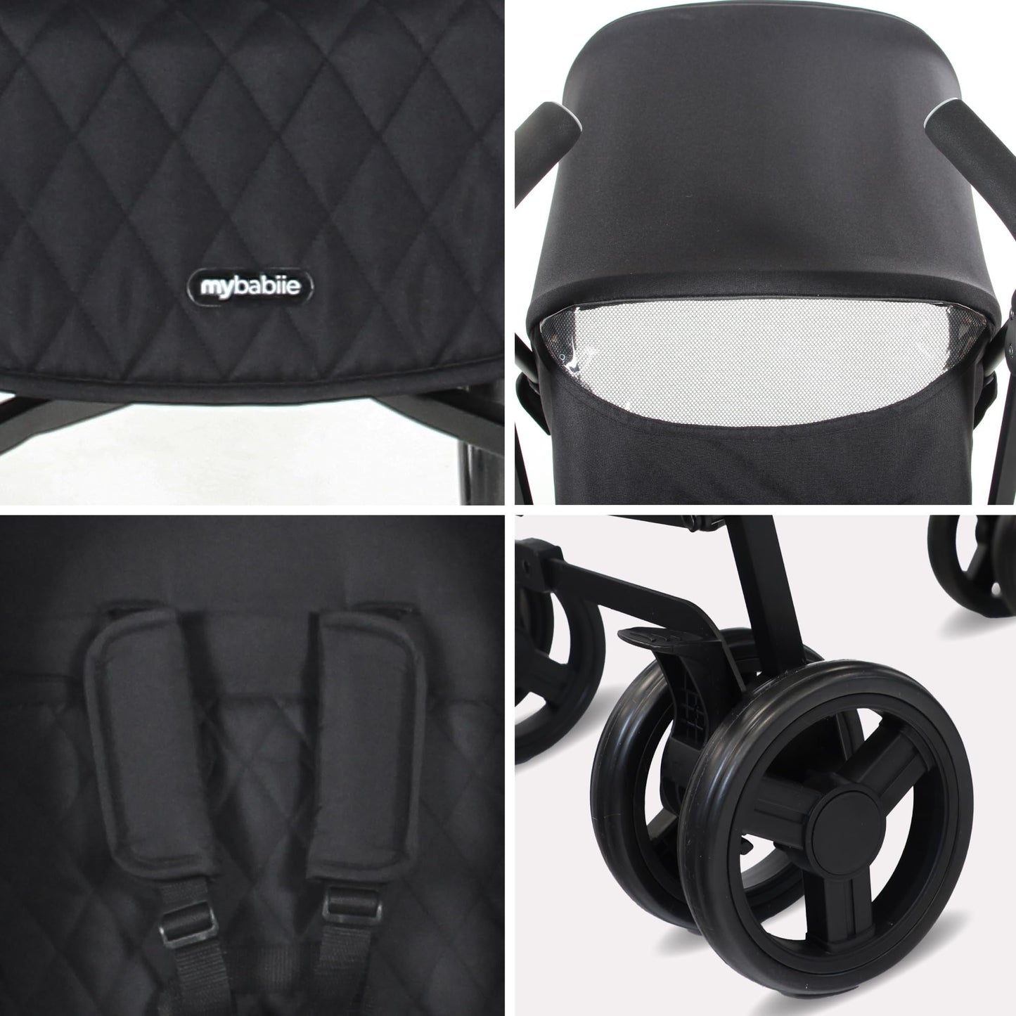 My Babiie MB01 Stroller - from Birth to 4 Years (22kg), Lightweight & Compact Umbrella Fold, Travel Buggy for Toddlers - Black