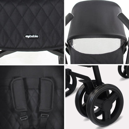 My Babiie MB01 Stroller - from Birth to 4 Years (22kg), Lightweight & Compact Umbrella Fold, Travel Buggy for Toddlers - Black