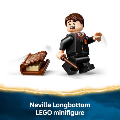 LEGO Harry Potter Chomping Monster Book of Monsters toy with Neville Longbottom minifigure and pull-back motor action.
