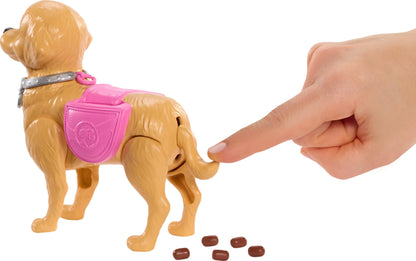 Barbie Walk & Potty Pup Toy Set featuring a walking dog, Brooklyn doll, pooper scooper, and pet accessories.