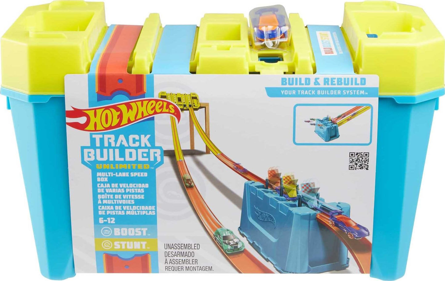 Hot Wheels Track Builder Gravity Speed Box with Launch Gate, Clamp 4 Lane Start Gate 2 Hot Wheels 1:64 scale Vehicles, GLC95