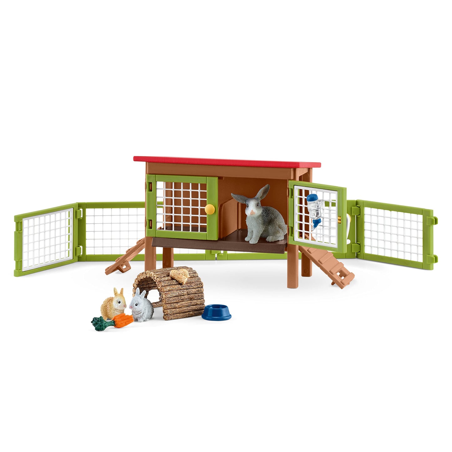 Schleich Farm World - 9PC Rabbit Hutch Playset with Cute Bunny Figurines and Accessories - Realistic Farm Animal Play Set Figures for Imaginative Play - Educational Toys for Children, Toddlers Ages 3+