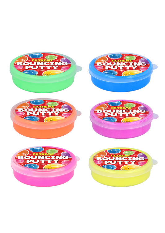Henbrandt bouncing putty tubs for kids, 6 pack with assorted colors, mini slime bounce putty for kids' party favors and loot bags.