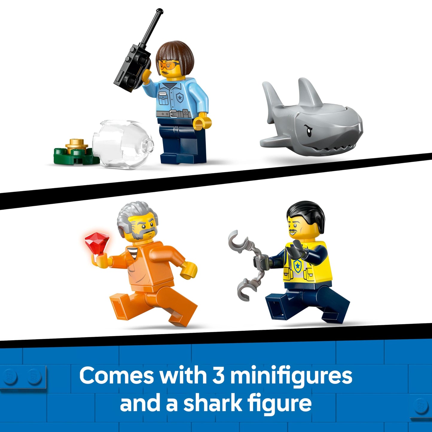 LEGO City Police Boat Chase Set - incl. 2 Boat Toys, 3 Minifigures & a Shark Animal Figure - Gift for 6+ Year Old Boys & Girls - 60456