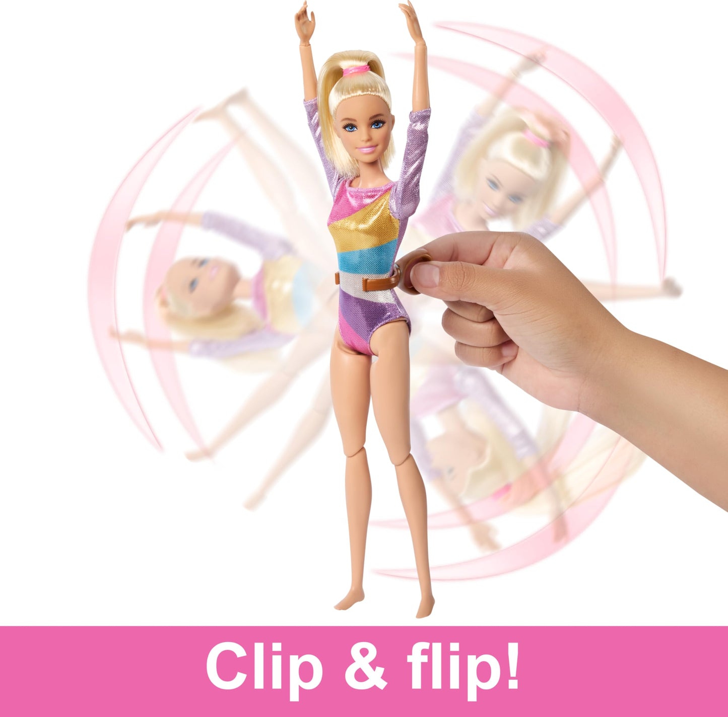 Barbie Gymnastic Fun Play Set featuring a blonde doll, balance beam, and over 10 thematic accessories for imaginative play.