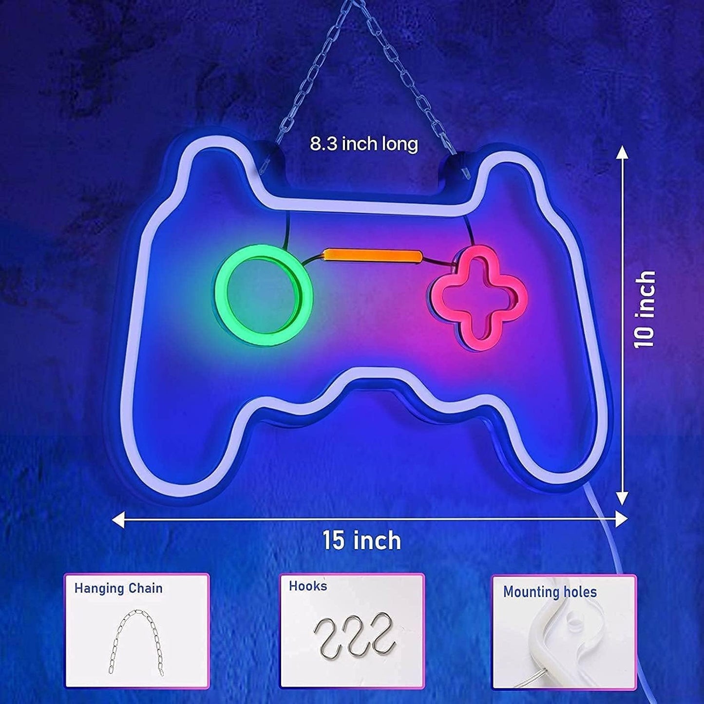 MEDE Dimmable Game Neon Sign, Glass Gaming Neon Light Sign Powered by USB with Switch, Blue Led Light Sign for Bedroom Wall Decor Game Room Party Decoration