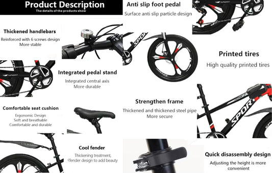 7 Speed Kids Bike, Unisex Mountain Bike, 20” 22" Road Bike, Sport Bicycle, Cycle, Suspension, 7 Gears, Magnesium Wheels, Dual Disc Break, Headlight, Tool Kit, 6 to 12 Year Old New! (20 Inch)