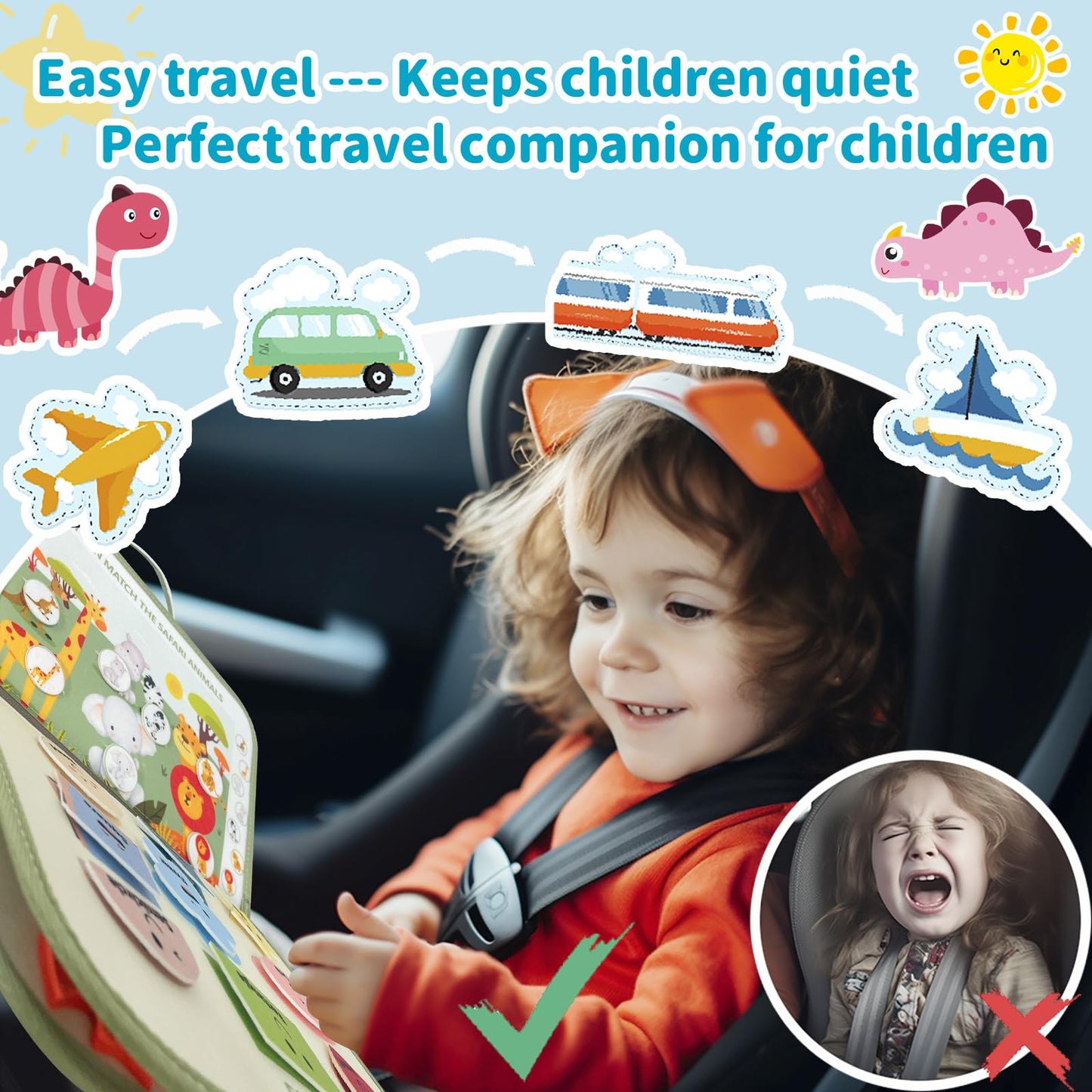 Busy Board, Busy Book for Toddlers, Montessori Toys, Toddler Travel Toys, Baby Travel Toys, Plane Activities for Kids, Toddler Airplane Activities, Sensory Toys, Gift for Boys Girls