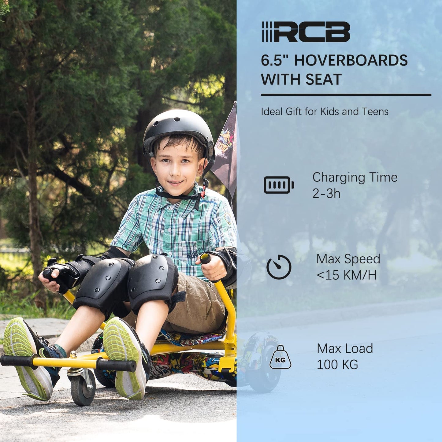 RCB Hoverboards with Go Kart Seat Bundle for Kids Segways Built in LED lights Bluetooth Speaker Hoverboards, Gift for Kids and Adult