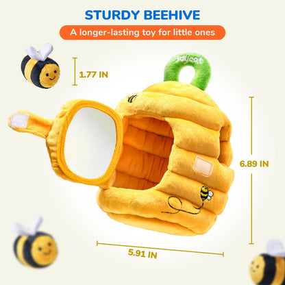 JoyCat Baby Toys 6-12 Months - Soft Baby Beehive with 5 Sensory Bees - Rattle, Crinkle Paper, Squeaker, Mirror, Busy Montessori Sensory Toys for Toddlers 0-3 Years Old - Gifts for Babies