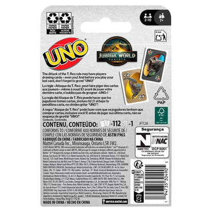 Mattel Games UNO Jurassic World Rebirth Card Game for Kids, Family & Adult Games Nights, Deck with Special Rule & Images Inspired by the Movie, JFT28