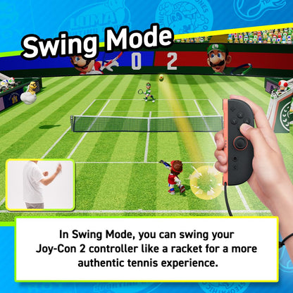 Nintendo Mario Tennis Fever game cover with Mario holding a tennis racket on a colorful court background
