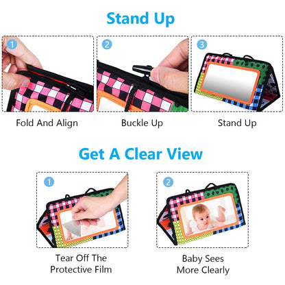 Vicloon Tummy Time Mirror, Baby Mirror Black and White Sensory Toys Tummy Time Activity Mirror, Baby Mirror Toy Safe Foldable with High Contrast Patterns Play and Pat Activity Mat for Newborn Infants