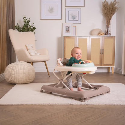 Red Kite Baby Go Round Jive electronic walker with interactive musical play tray, featuring woodland-themed design for infants.