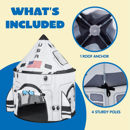 JOYIN rocket ship play tent for kids, lightweight pop-up spaceship indoor and outdoor playhouse for toddlers and young children