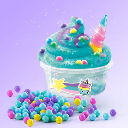 Pink unicorn-themed slime case by Canal Toys featuring ready-made pink slime with colorful mix-ins and a playful unicorn design.