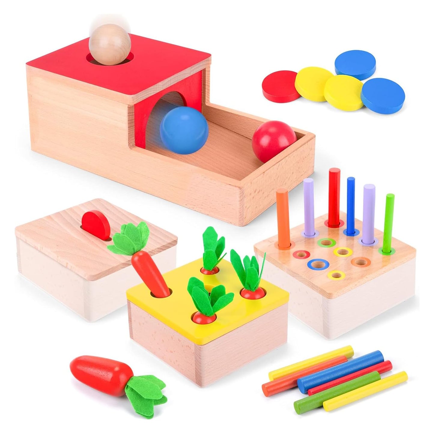 Baby Montessori Toys for 1 Year Old Boys Girls, Wooden Toys for 1 2 3 Year Olds, Baby Sensory Toys 4 in 1 Activity Cube Balls Drop Toy, Toddlers Educational Sorting Toy, Babies 1st Birthday Gifts