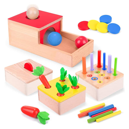 Baby Montessori Toys for 1 Year Old Boys Girls, Wooden Toys for 1 2 3 Year Olds, Baby Sensory Toys 4 in 1 Activity Cube Balls Drop Toy, Toddlers Educational Sorting Toy, Babies 1st Birthday Gifts