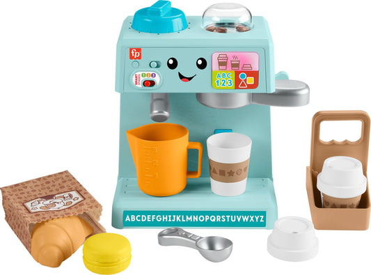 Fisher-Price Toddler Toy Laugh & Learn Coffee Café Musical Playset with Educational Songs & 10 Pretend Play Pieces for Kids Ages 18+ Months, HTW96