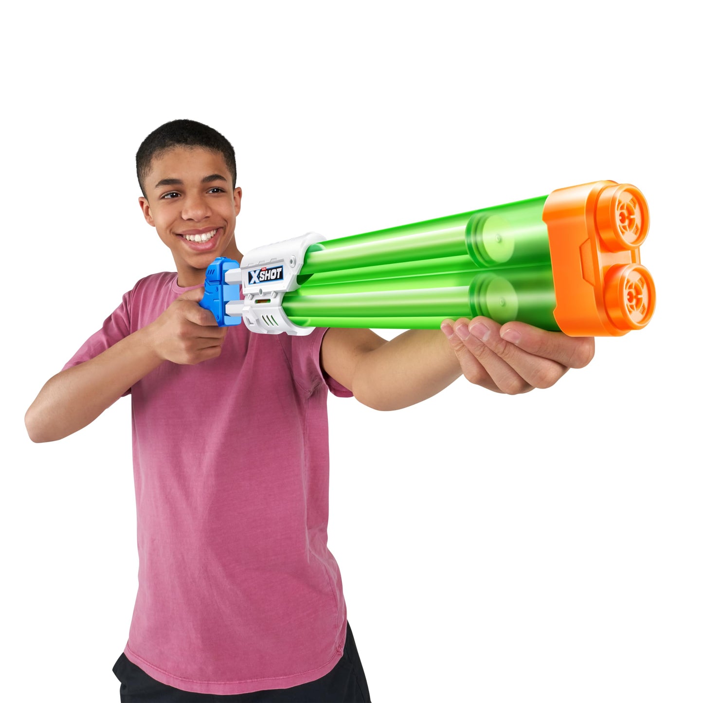 XSHOT large dual stream water blaster by ZURU, a big water toy for children, teens, and adults, showing dual water streams in action.