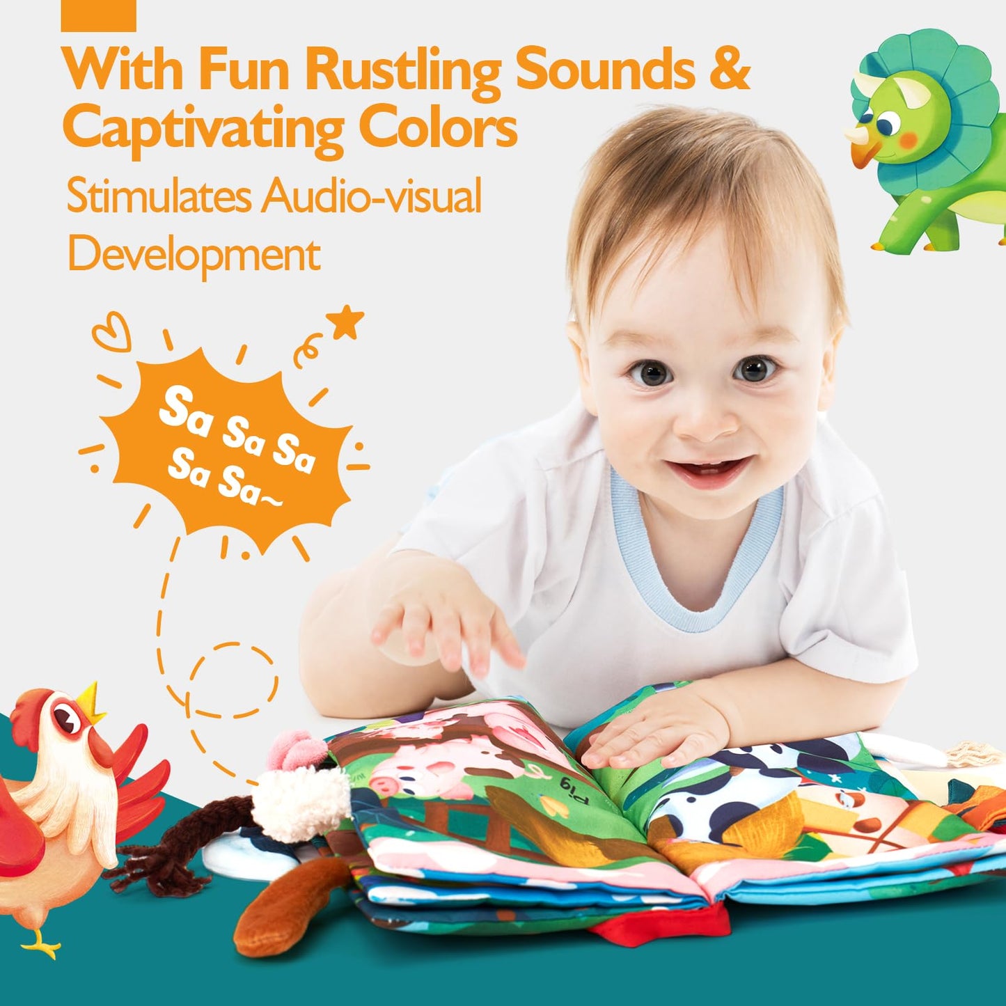 hahaland Baby Books 0-6 Months, 2PCS Baby Toys 0-6 Months Touch & Feel Tummy Time Books, Sensory Stroller Toys 0 3 4 6 Month Old Toys