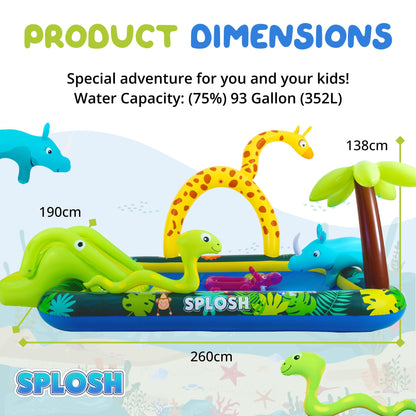 Splosh Jungle Animal Activity Paddling Pool with slide, inflatable ring toss game, ideal for toddlers ages 2-5.