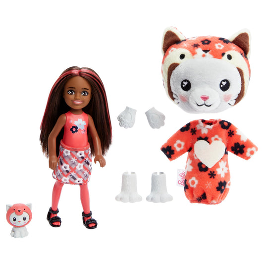 Barbie Cutie Reveal Chelsea Doll & Accessories, Animal Plush Costume & 6 Surprises Including Color Change, Kitten as Red Panda, HRK28