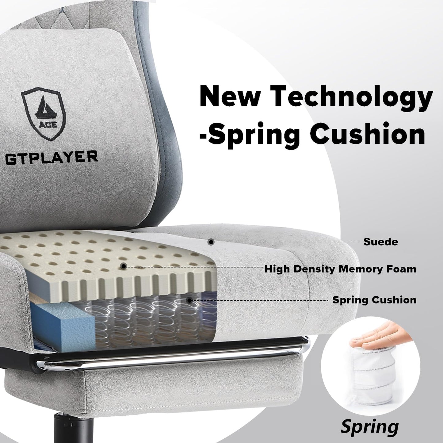 GTPLAYER Fabric Gaming Chair with Footrest, Ergonomic Computer Desk Chair with Pocket Spring Cushion Home Office High Back Support Lumbar Support Heavy Duty Wide