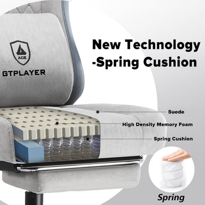 GTPLAYER Fabric Gaming Chair with Footrest, Ergonomic Computer Desk Chair with Pocket Spring Cushion Home Office High Back Support Lumbar Support Heavy Duty Wide