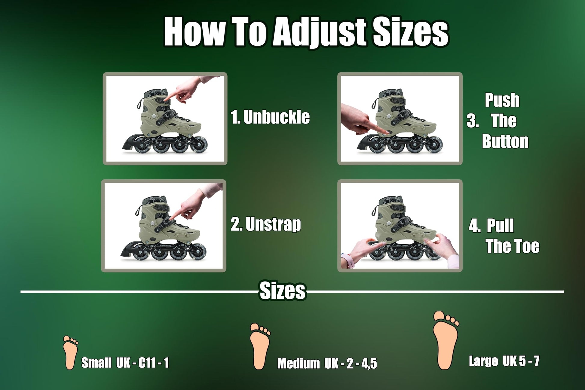 Scale Sports adjustable inline roller skates for kids and adults with light-up wheels, gray color, medium size UK 2-4.5.