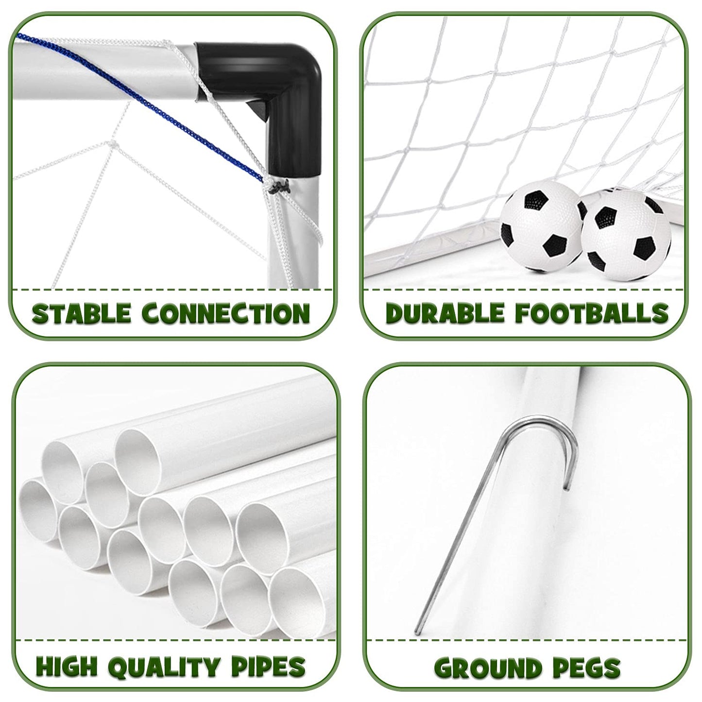 Dreamon set of 2 kids football goal post nets with soccer balls and pump, ideal for indoor and outdoor soccer training and play.