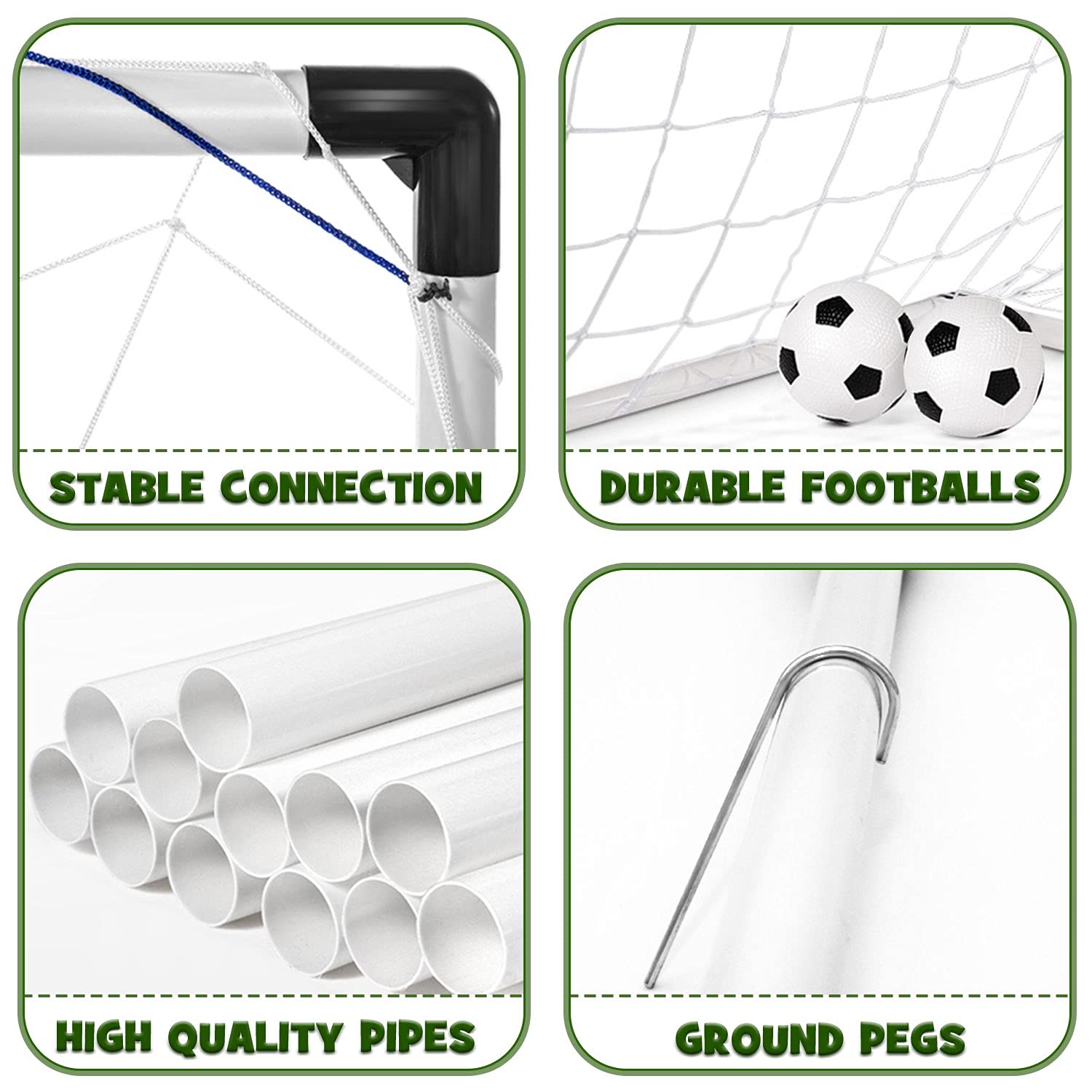 Dreamon set of 2 kids football goal post nets with soccer balls and pump, ideal for indoor and outdoor soccer training and play.