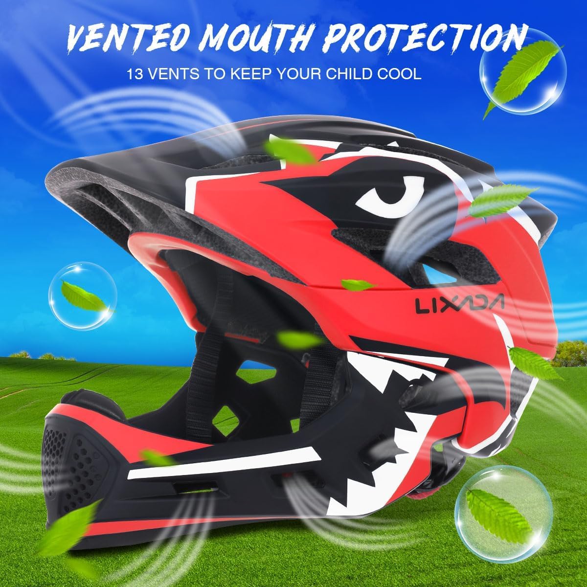 Lixada Kids Full Face Helmet Detachable Full Face Kids Bike Helmet Children Sports Safety Helmet for Cycling Skateboarding Roller Skating