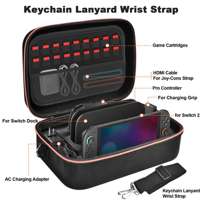 Gorixer black Nintendo Switch case with storage for console, accessories, and 18 game cards, portable travel carry case.