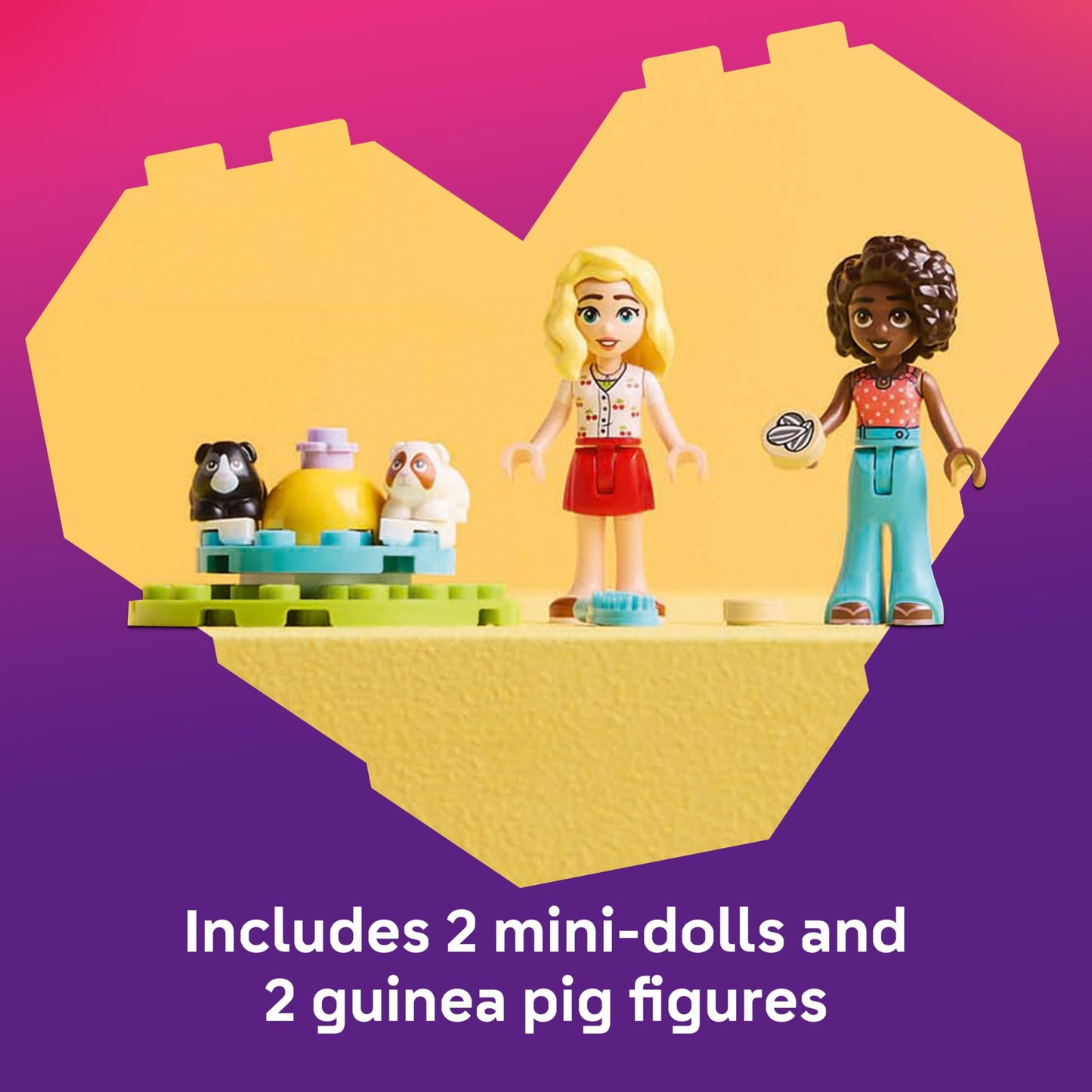 LEGO Friends Guinea Pig Playground set with mini dolls, animal figures, and pet care accessories for imaginative play.