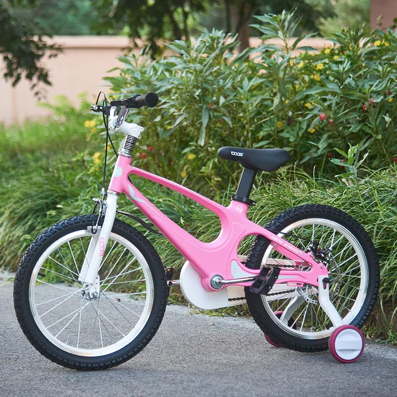 Pink 14-inch BSTSEL children's bicycle with double brakes, silent stabilizers, suitable for boys and girls, perfect kids bike gift.