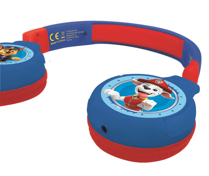 LEXIBOOK - Paw Patrol - 2-in-1 Bluetooth Headphones for Kids, stereo Wireless Wired, Kids safe for Boys Girls, Foldable, Adjustable, blue/red, HPBT010PA