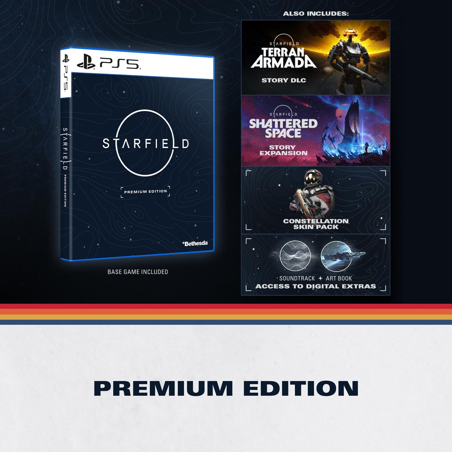 Starfield™ Premium Edition for PlayStation 5 featuring game cover art and branding, showcasing the high-quality physical packaging.
