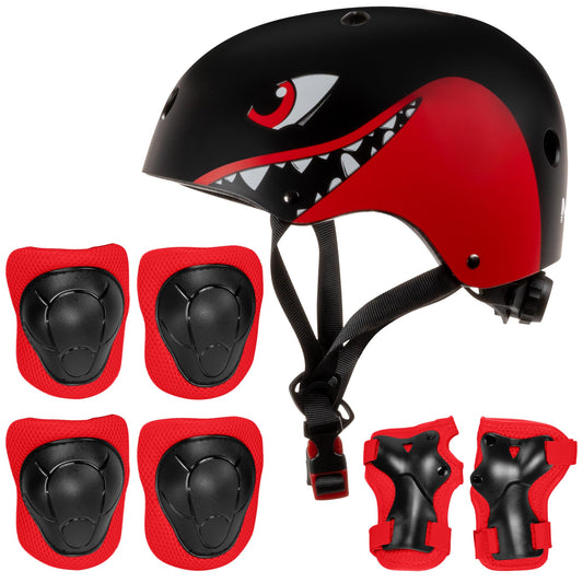 Niftii Kids Helmet with Pads - Adjustable Multi-Sport Complete Safety Gear for Cycling, Skateboarding & Scooting, Ideal for Boys & Girls Ages 3-15 Kids Bike Helmet Set, Shark