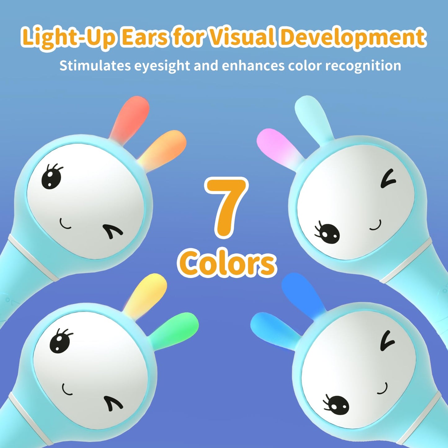 Alilo Smarty Bunny baby rattle toy with colorful design, multi-sensory modes, and Montessori features for infants 0-24 months.