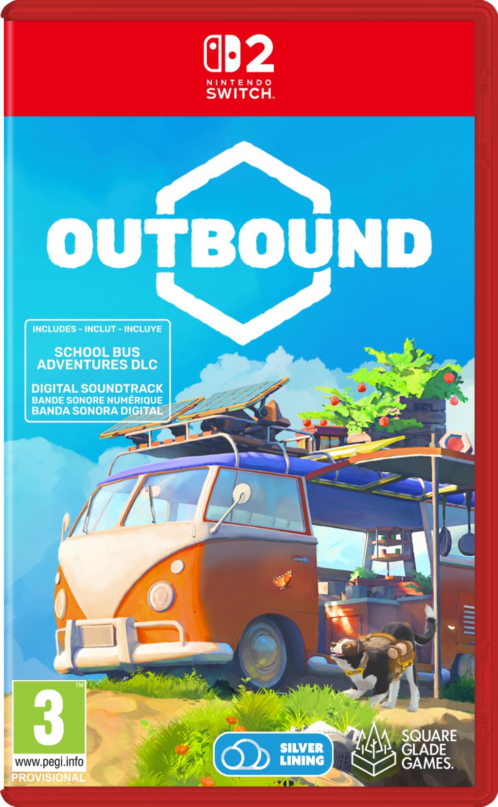 Nintendo Switch 2 game cartridge for Outbound by Silver Lining Interactive, with colorful game cover art and console branding.