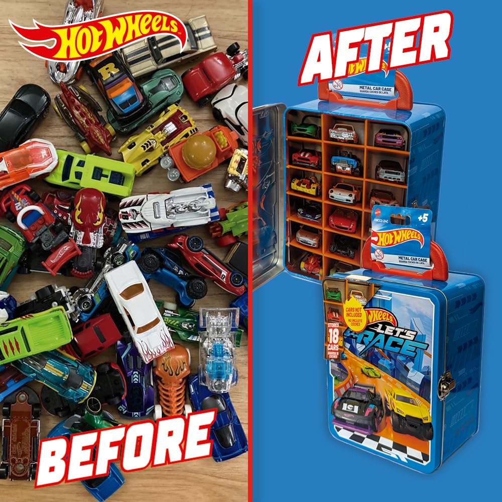 Hot Wheels 1:64 Scale cars Metal Car Carry Case I 18 Toy Storage & Organiser Gift for Collectors Kids Ages 3 Years Old Up 3D HW Race lid design (Cars not included)