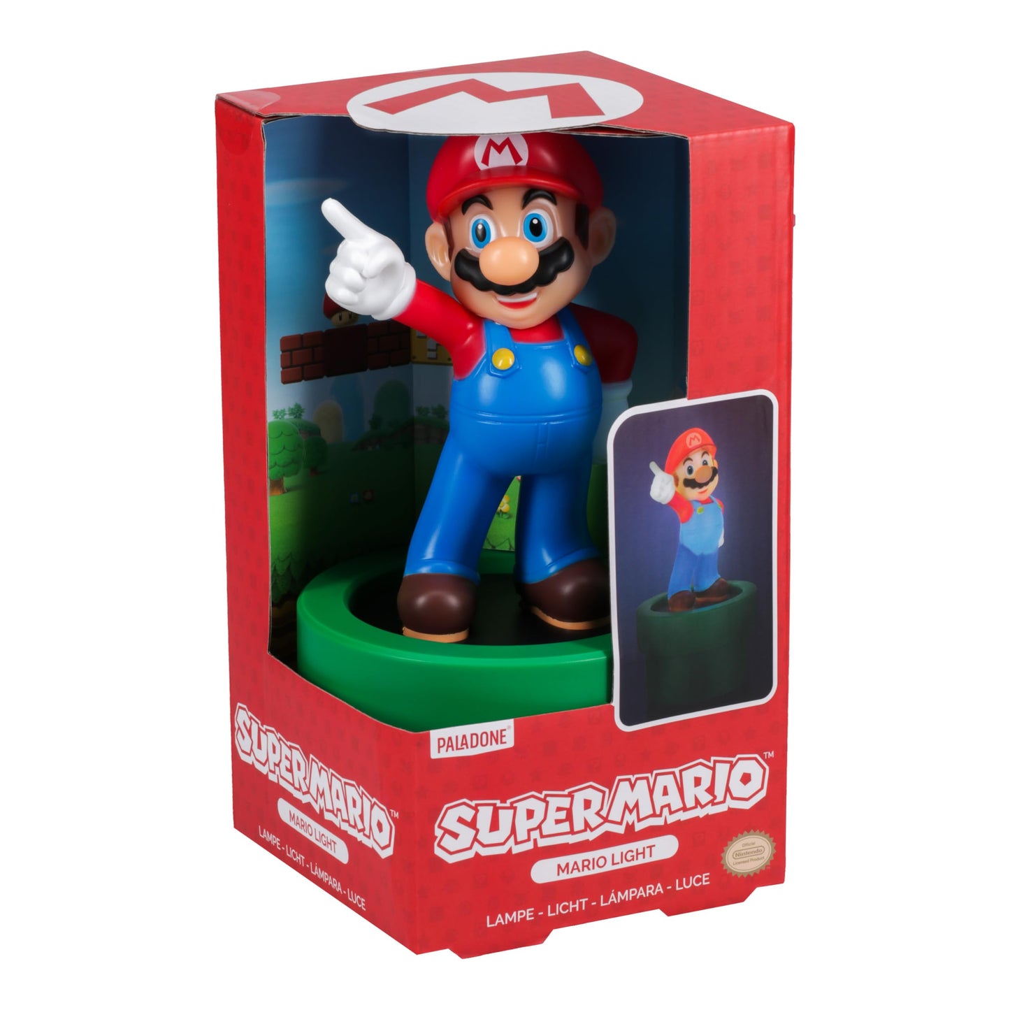 Official Nintendo Super Mario figure light by Paladone, battery-powered decor featuring Mario for home or office decoration.