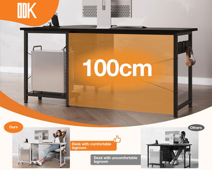 ODK Corner Desk with Drawers, Reversible L Shaped Computer Desk with Power Outlet, Office Desks with USB Charging Port and Host Stand for Home Office Black, 135×100cm