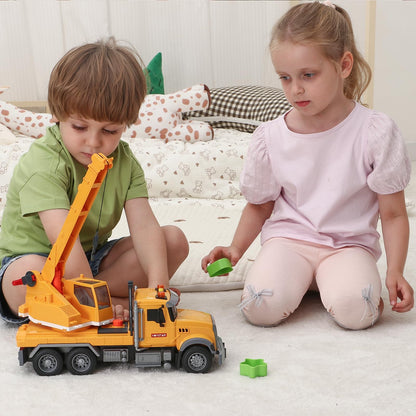 Tacobear Big Crane Truck Toys Gifts for Boys 3 4 5 6 7 8 Years 1/16 Scale Friction-Powered Vehicles Construction Wrecker Truck with Lights and Sounds Educational Boys Toy Gift for Kids Toddlers